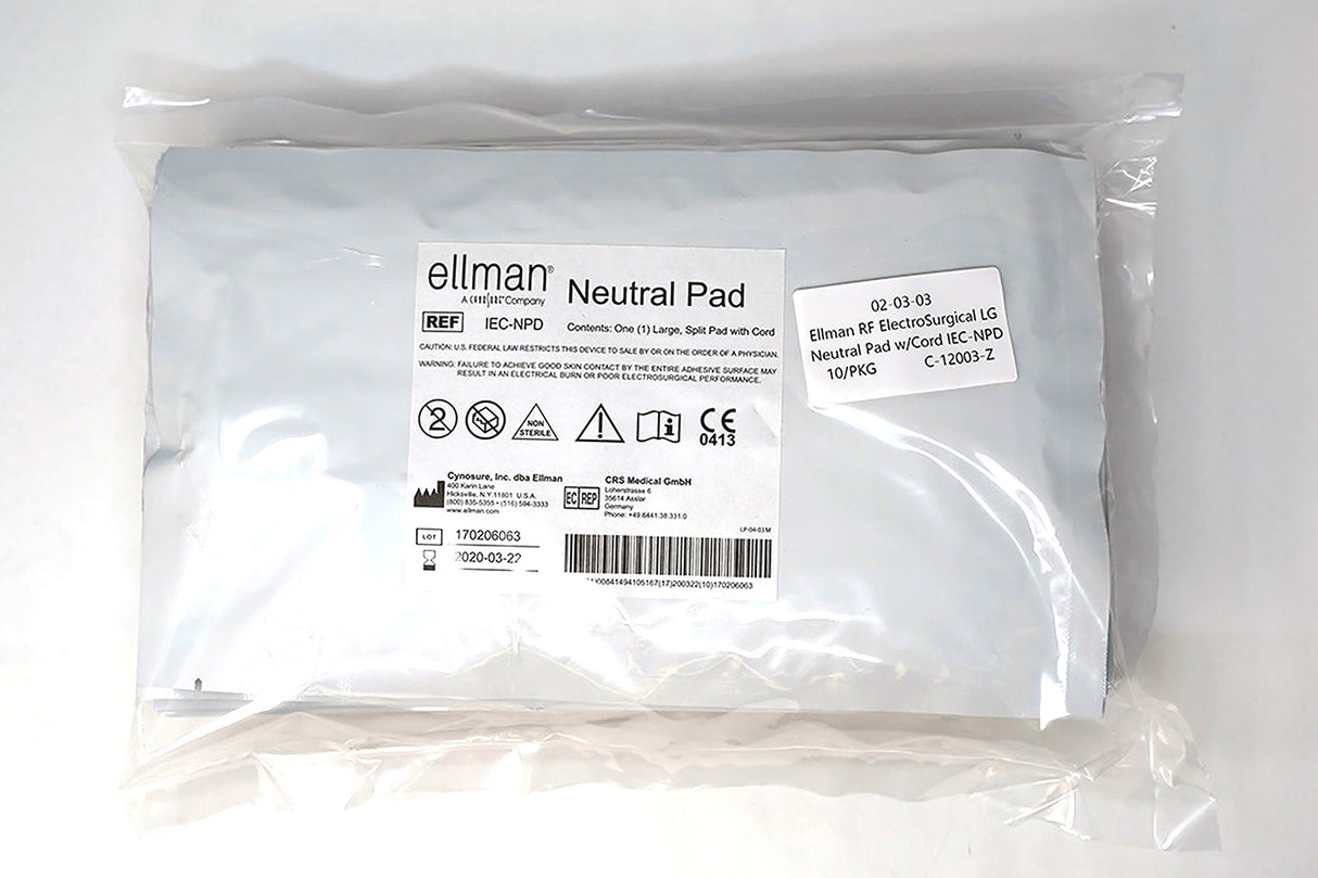 Ellman RF ElectroSurgical Lg Neutral Pad w/Cord IEC-NPD