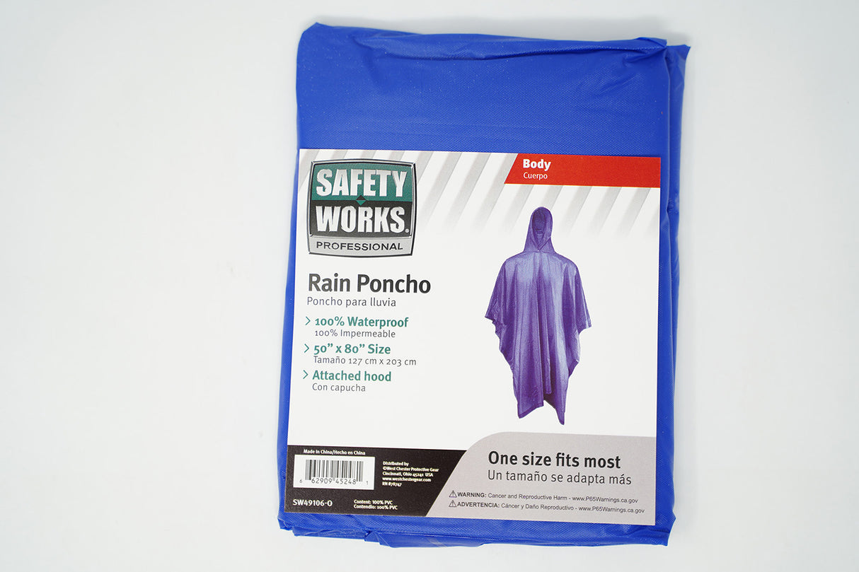 Safety Works Professional Rain Poncho (Size 50x80)
