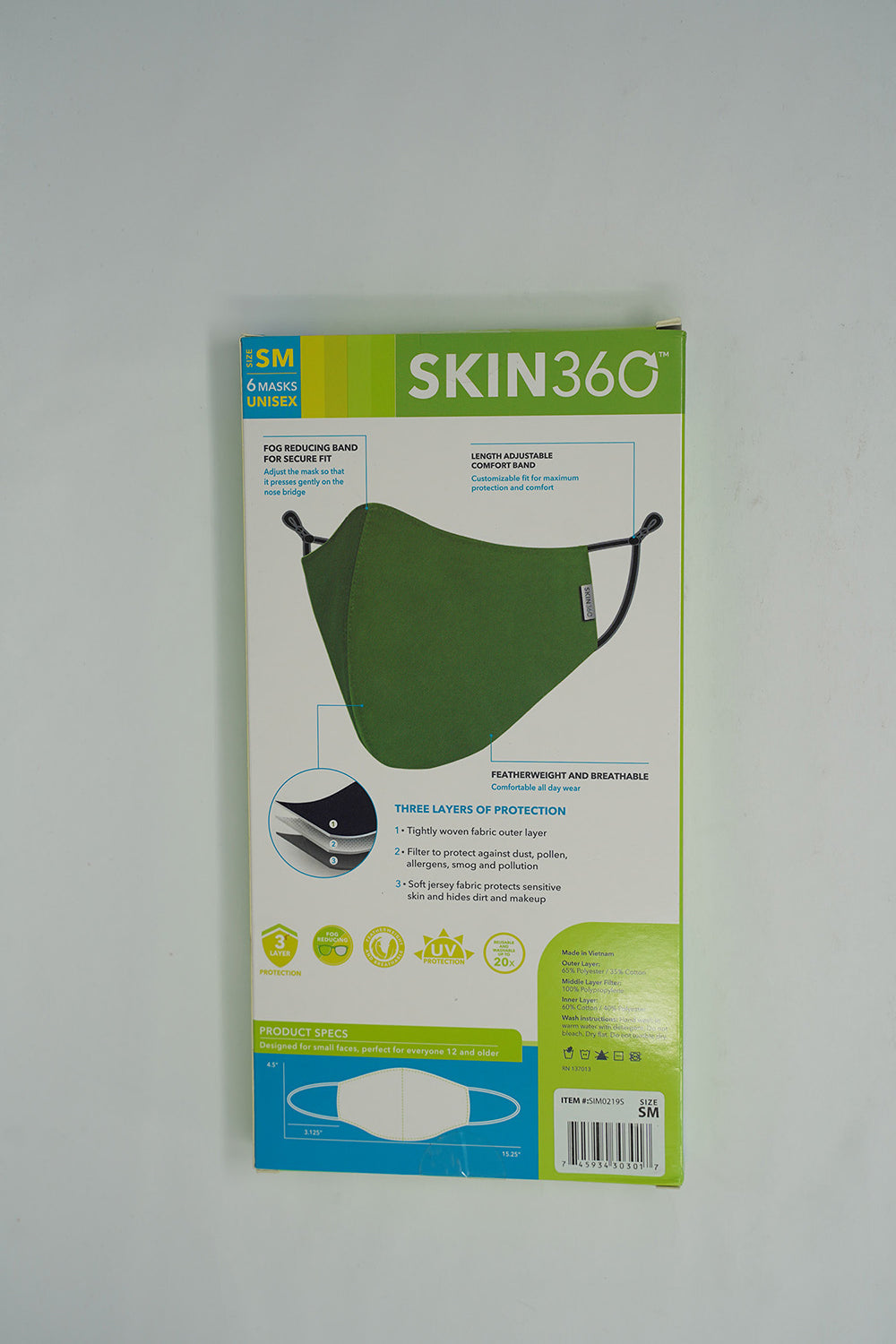 Skin360 Premium Reusable Cloth Face Mask (SM) 6/Box